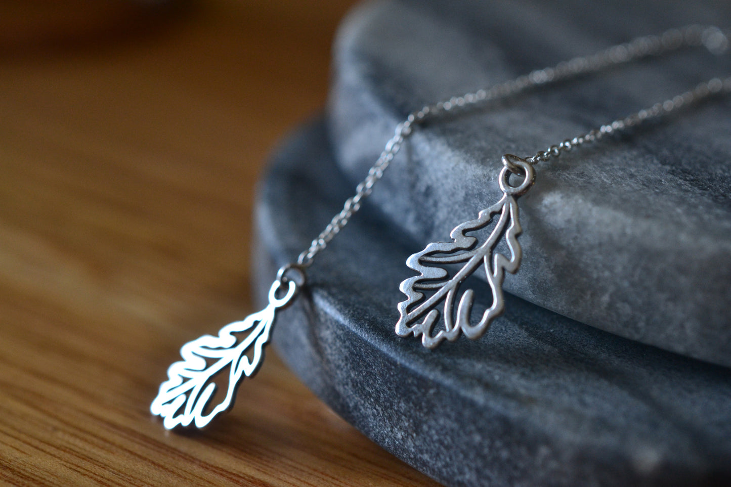 Nature Inspired Sterling Silver Oak Leaf Threader Earrings