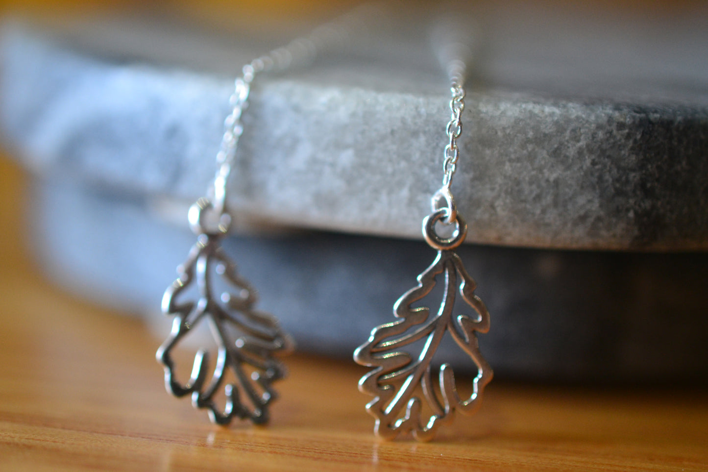 Women's Boho Sterling Silver Oak Leaf Ear Threads