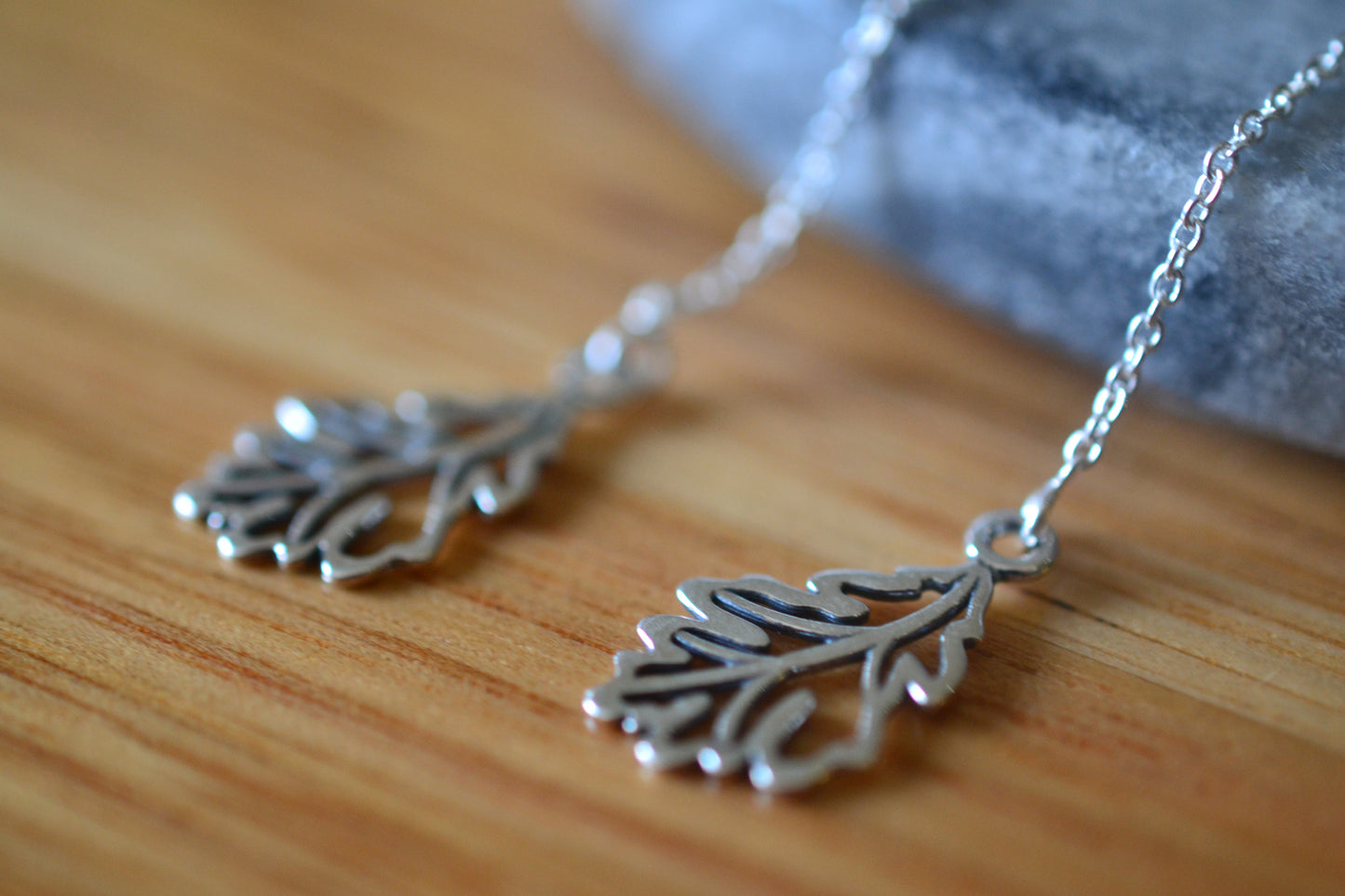 Women's Oak Leaf & Chain Threader Earrings in Sterling Silver