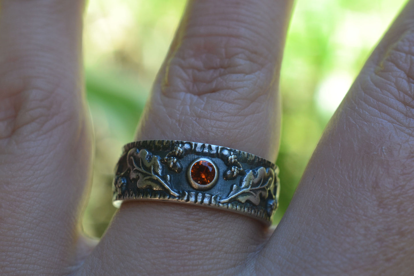 3mm Hessonite Garnet Ring With Acorn Design