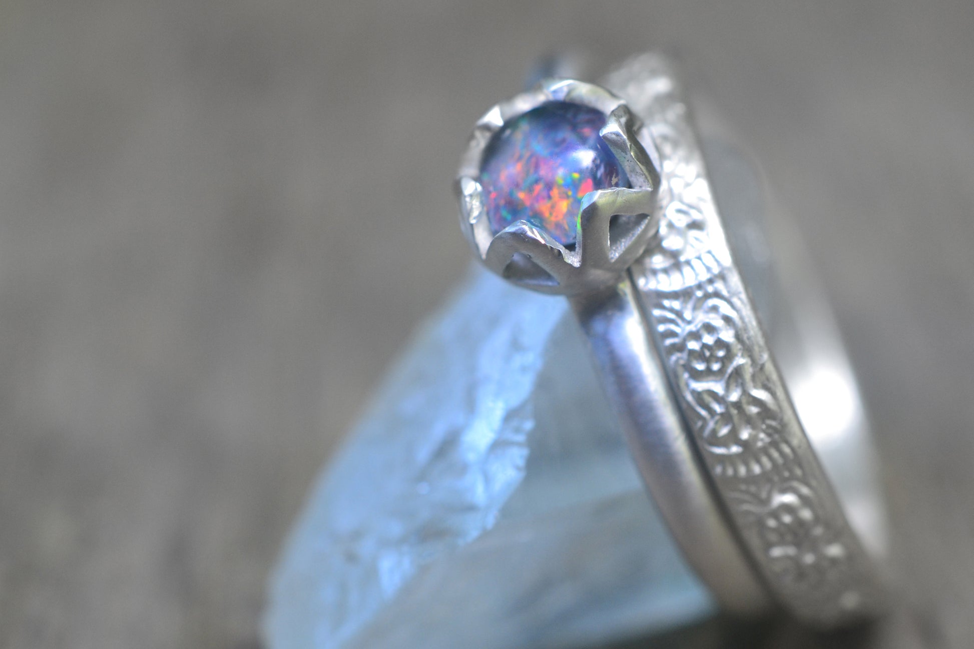 Opal Flower Stacking Ring Set in Silver