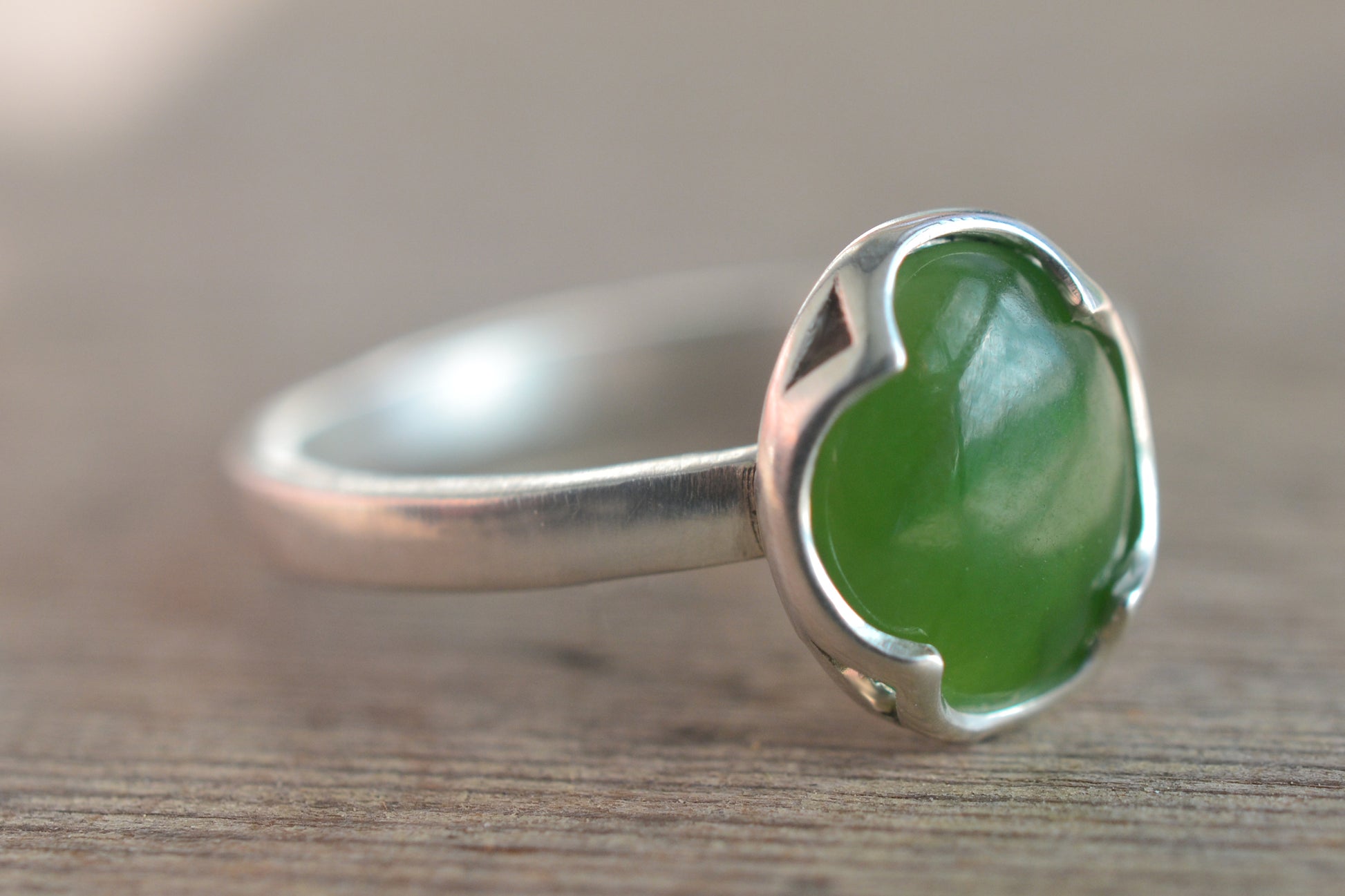 Green Jade Ring in Sterling Silver