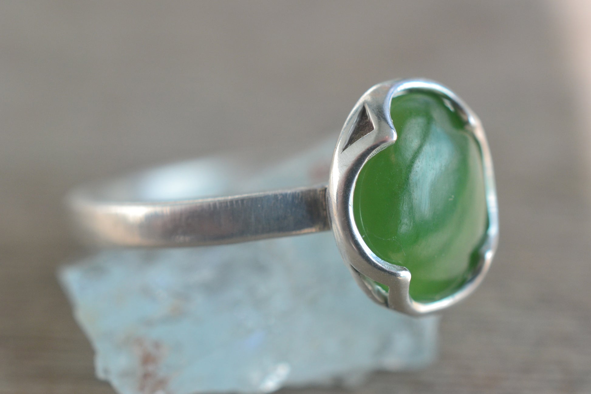 Oval Jade Statement Ring in Sterling Silver