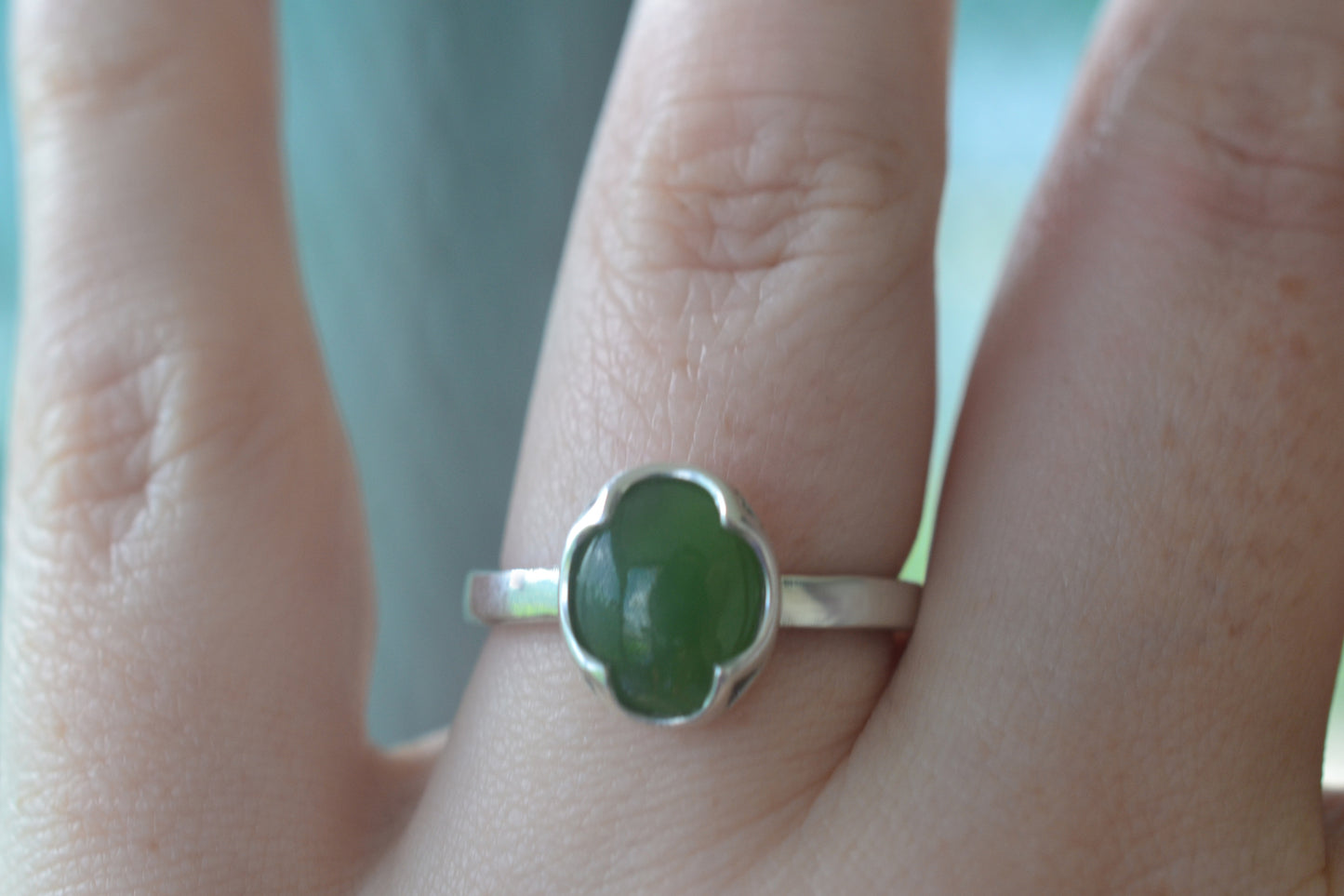 10x8mm Bezel Set Jade Ring in 925 Silver