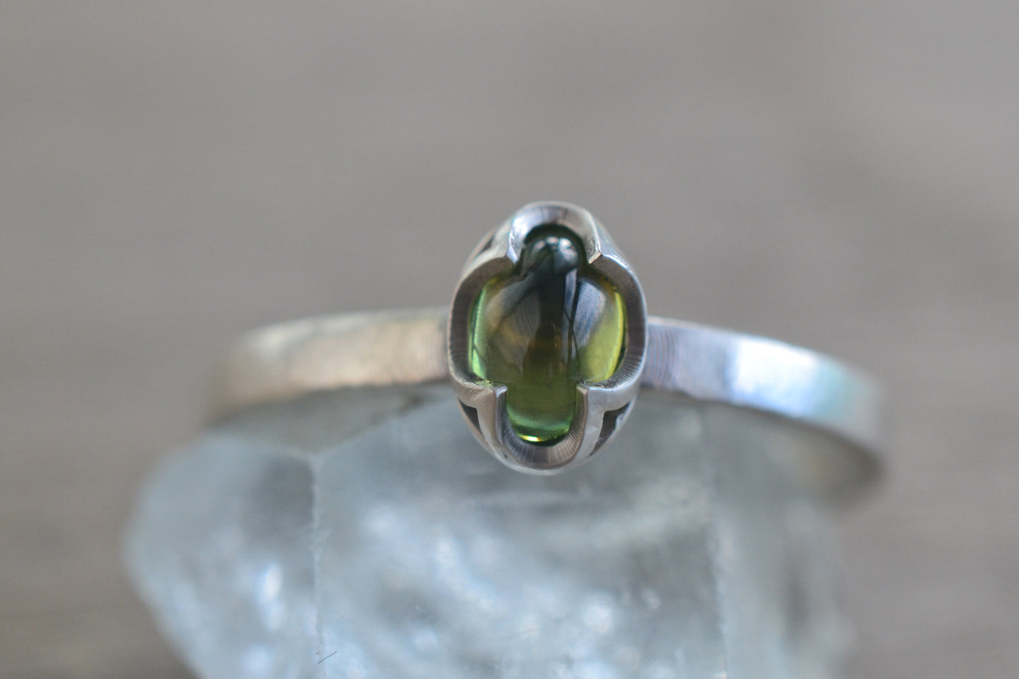 Tiny Oval Peridot Ring in Sterling Silver