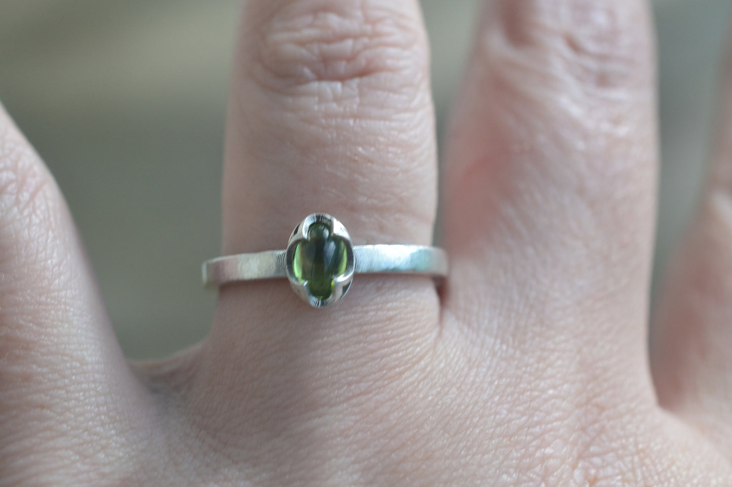 6x4mm Peridot Statement Ring in Sterling