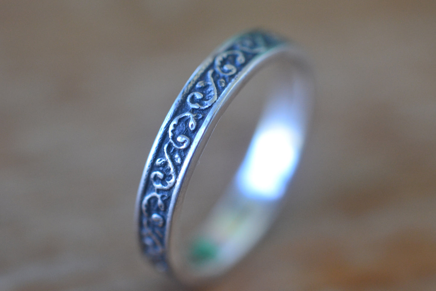 Oxidised Silver Renaissance Fern Wedding Band