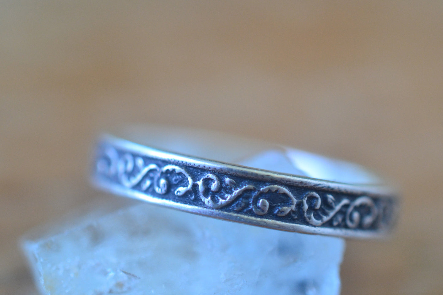 Oxidised Sterling Renaissance Style Fern Band