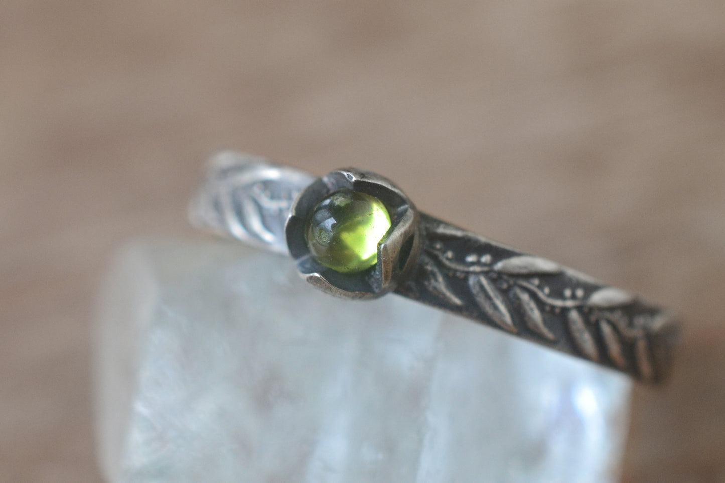 3mm Vesuvianite Ring in Oxidised Silver