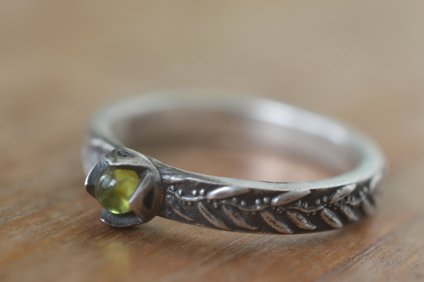 Dainty Vesuvianite Crystal Ring in Oxidised Silver