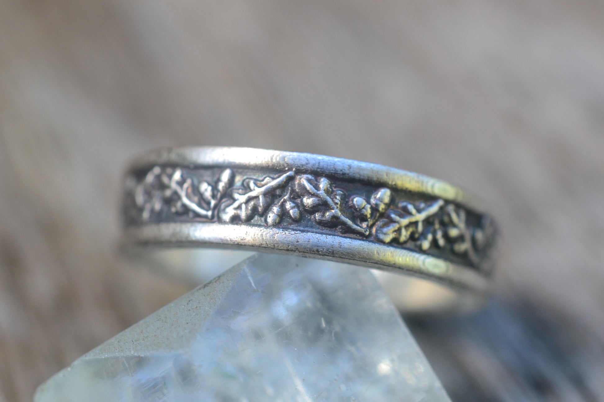 925 sterling silver wedding band with oak leaves