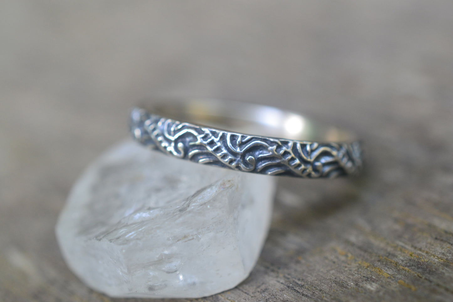 Oxidised Silver Baroque Wedding Band 