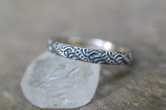 Oxidised Silver Baroque Wedding Band 