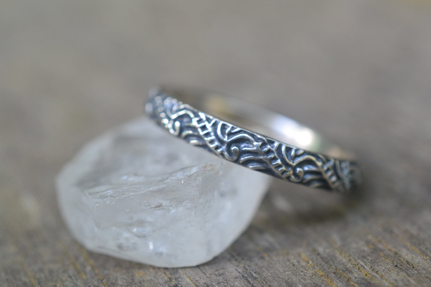 Dainty Oxidised Silver Baroque Scroll Ring