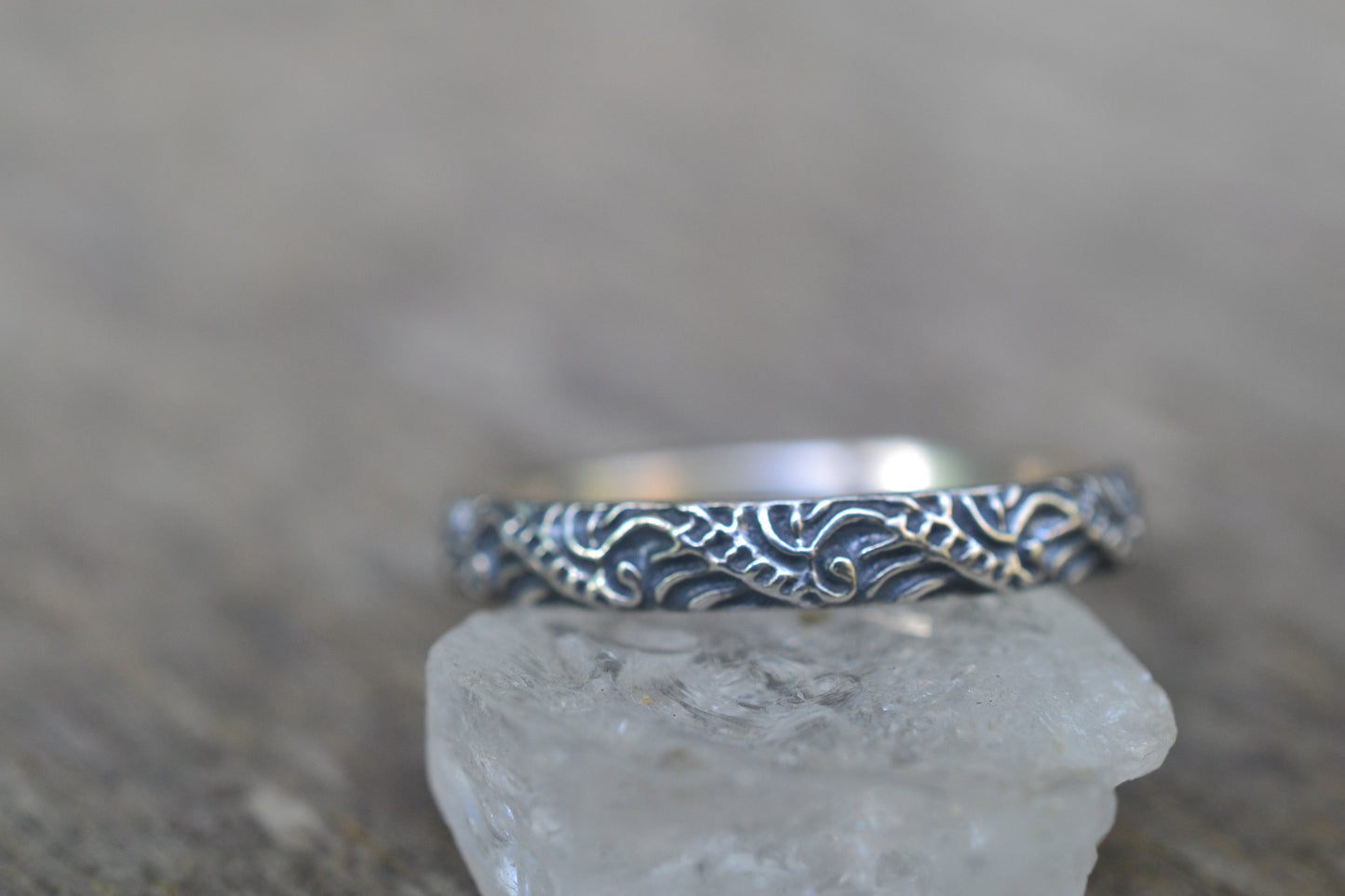 3mm Oxidised Silver Baroque Swirl Ring
