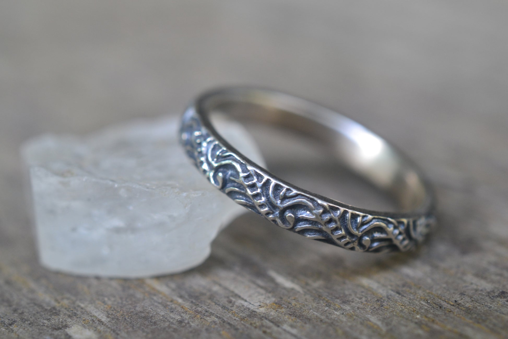 Womens Dainty Antiqued Silver Baroque Ring