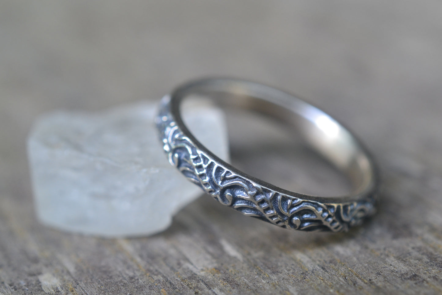 Dainty Silver Baroque Style Wedding Band