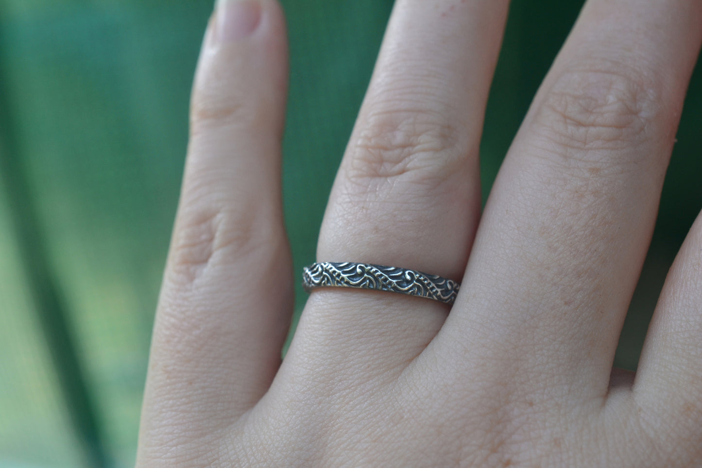 Oxidised Silver Baroque Style Wedding Band