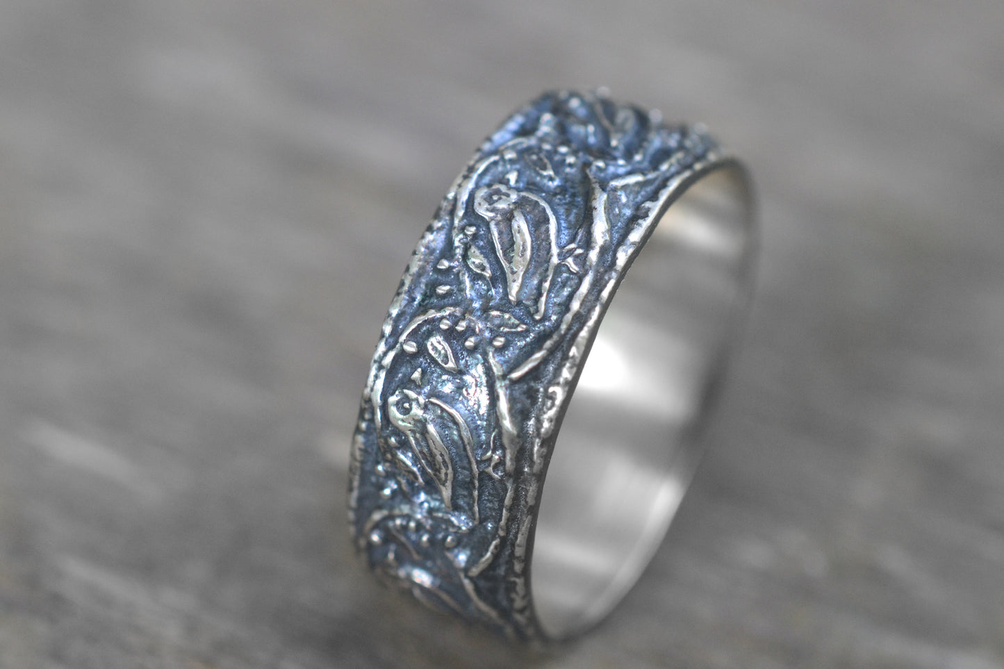 Oxidised Silver Magpie Ring For Men