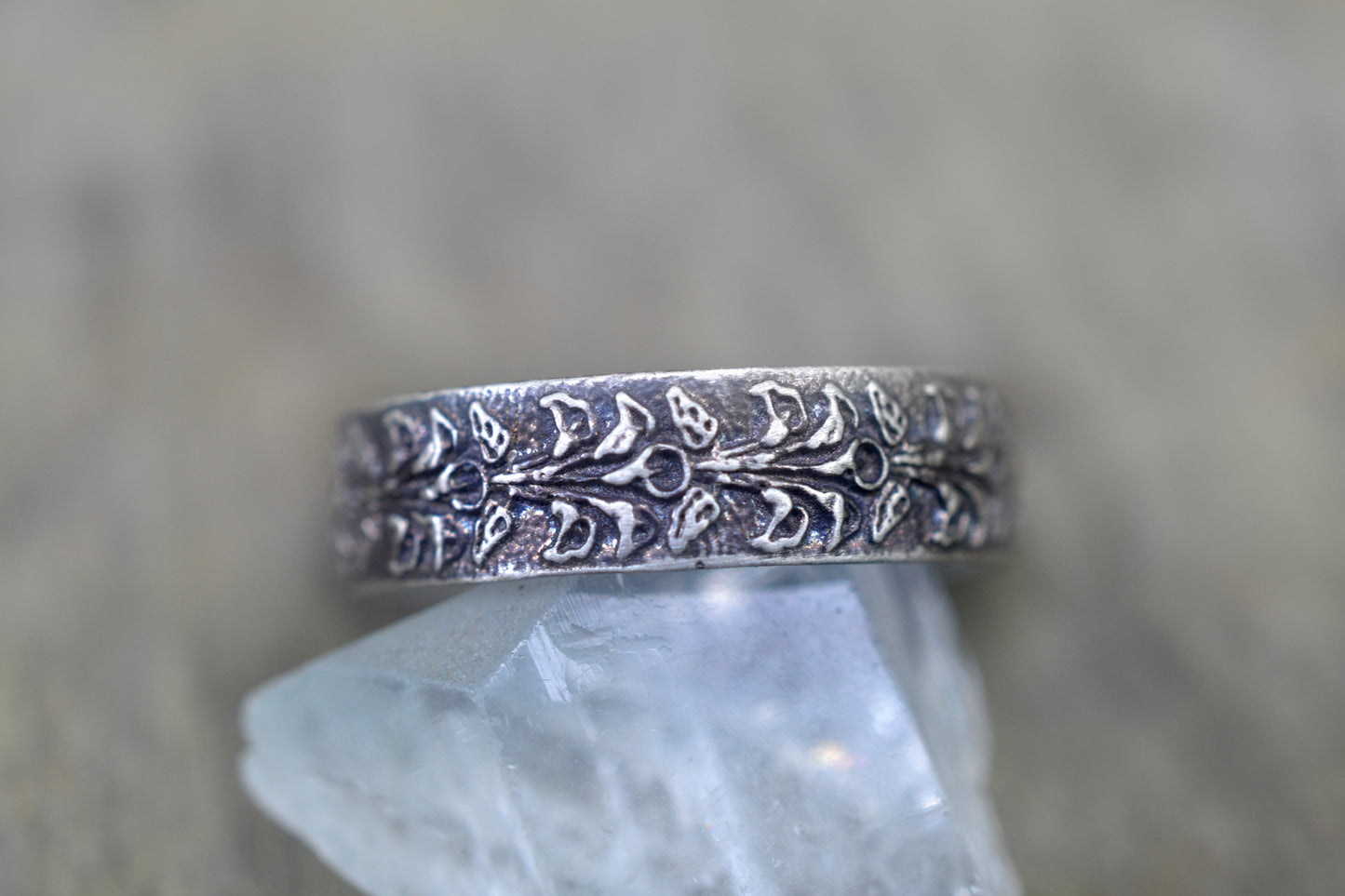 Calla Lily Wedding Band, Oxidised Silver Art Nouveau Style Jewellery