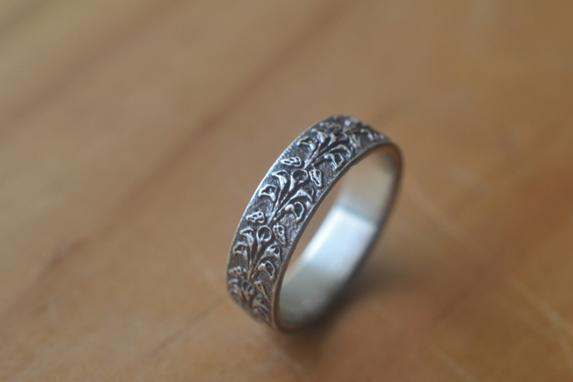 Wide Wedding Band With Calla Lily Design