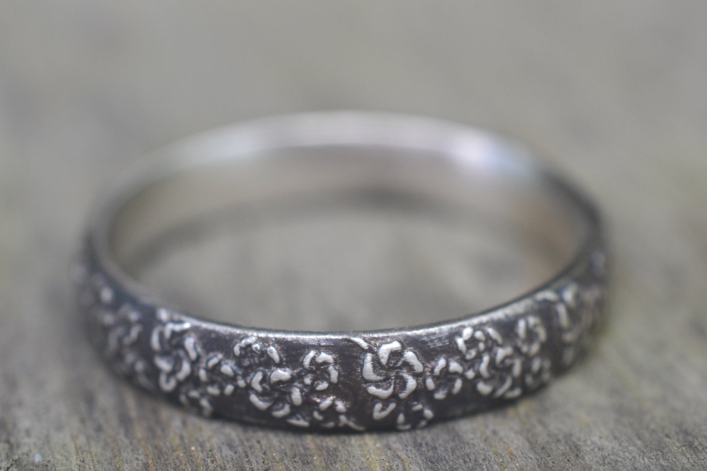 Oxidised Silver Cherry Blossom Wedding Band