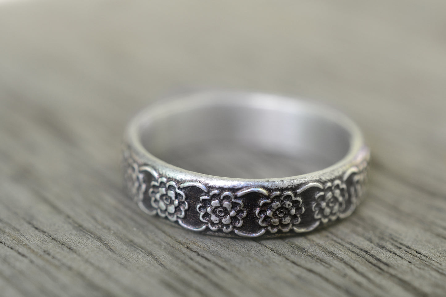 5mm Wide Silver Flower Wedding Band