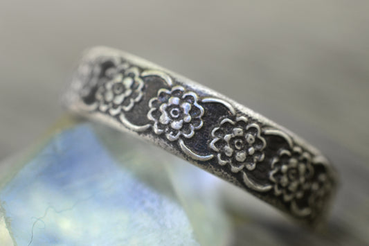 Oxidised Silver Wildflower Wedding Band
