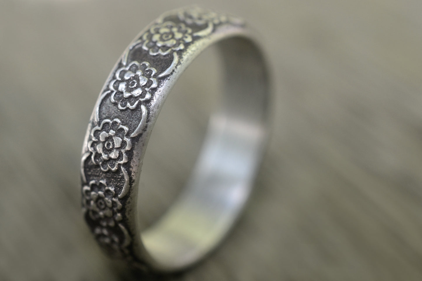 Oxidised Silver Wildflower Handfasting Ring