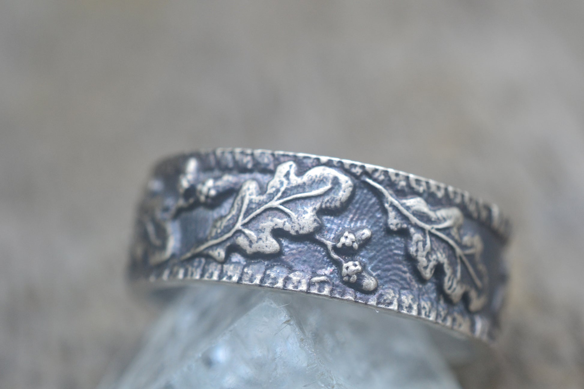 Oxidised Silver Oak Leaf Acorn Handfasting Ring