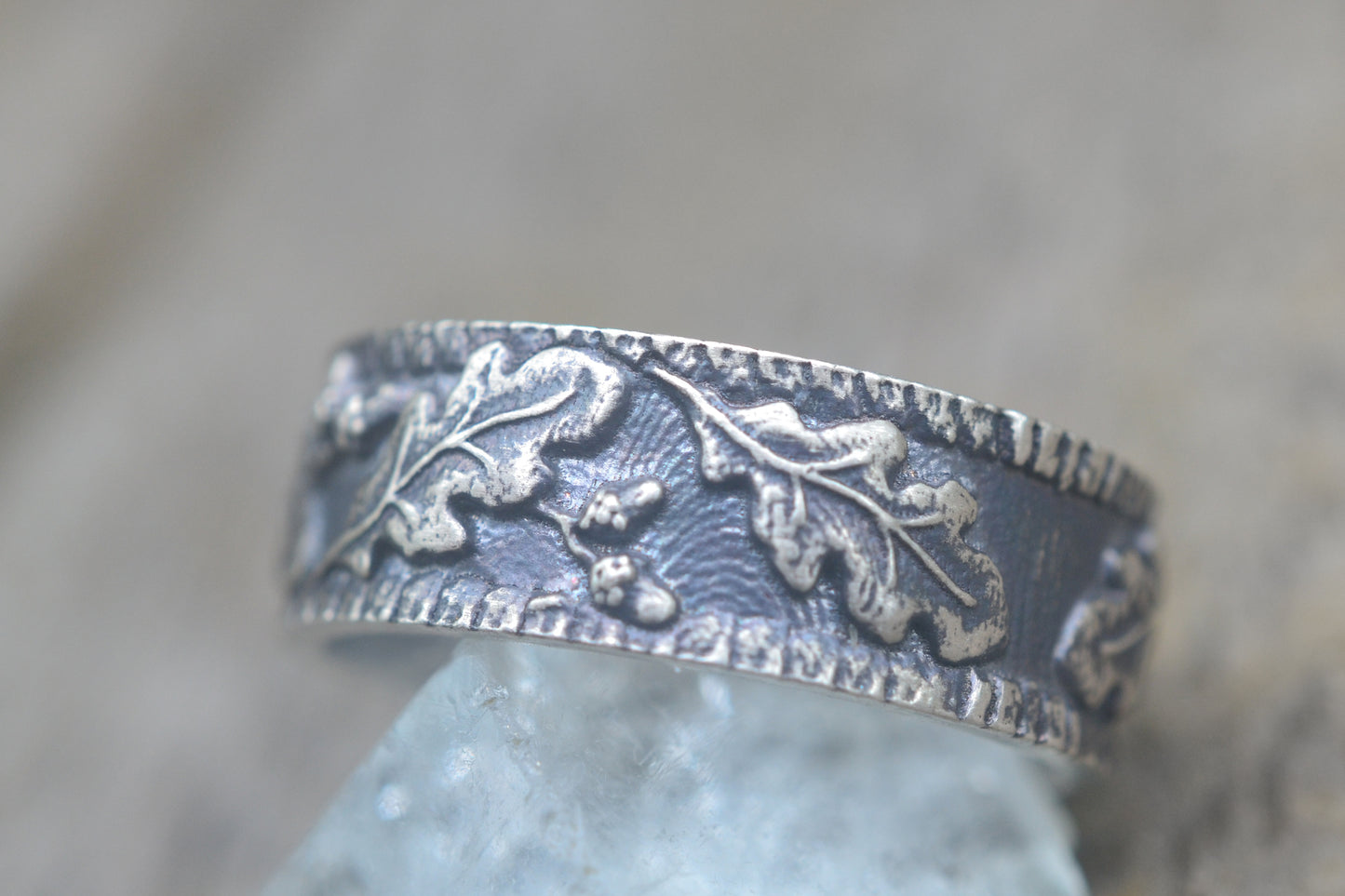 Oxidised Silver Druid Oak Wedding Band