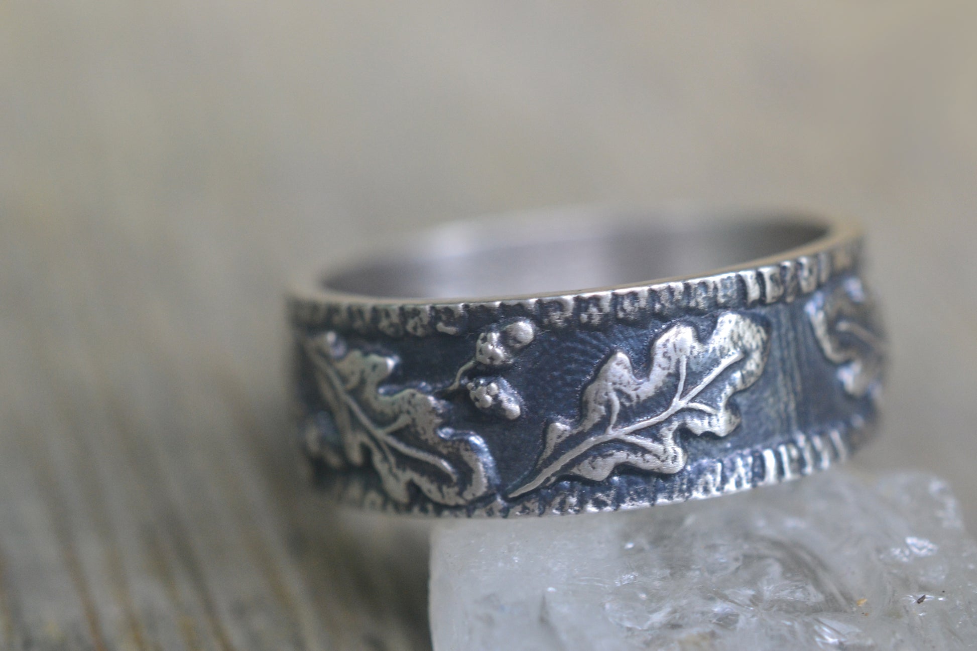 Druid Oak & Acorn Wedding Band in Oxidised Silver