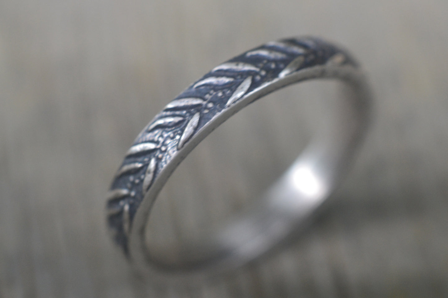 Oxidised Sterling Silver Eucalyptus Ring