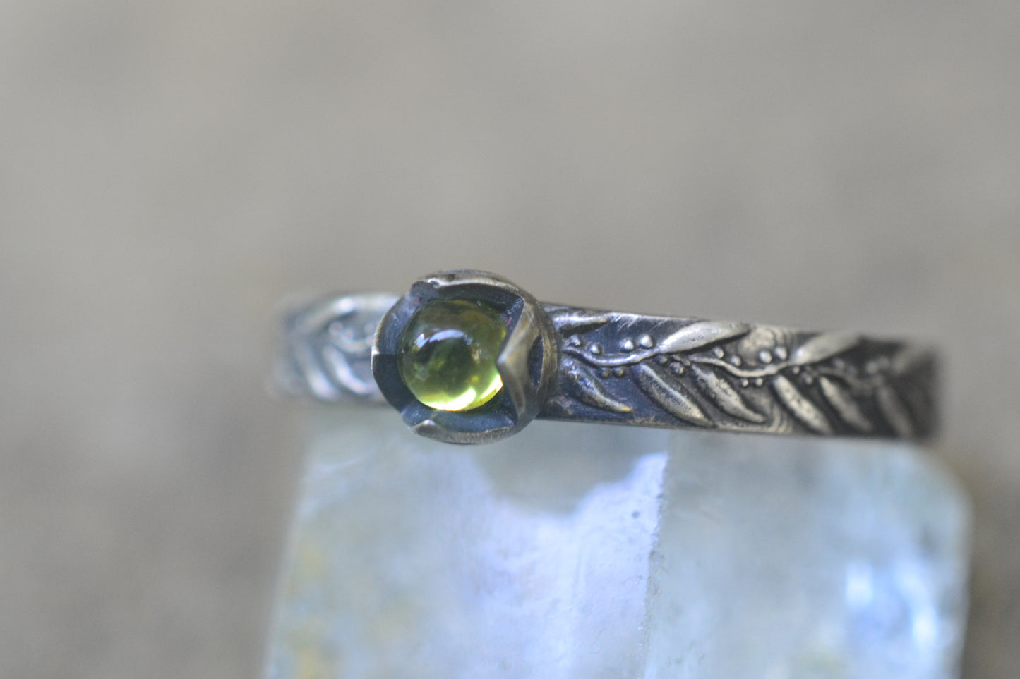 Oxidised Silver Gum Leaf Gemstone Ring