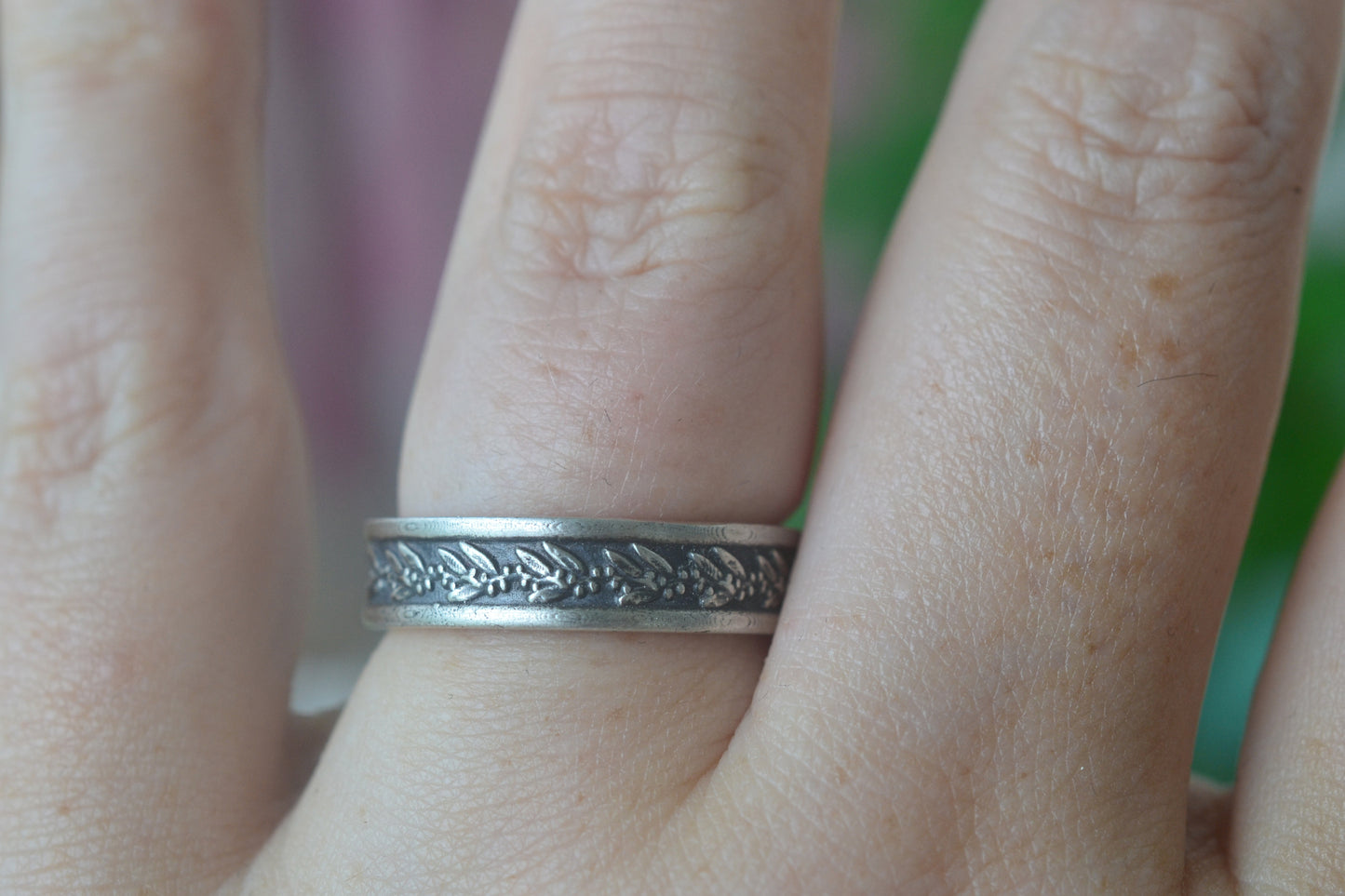 Men's Oxidised Sterling Eucalyptus Leaf Ring