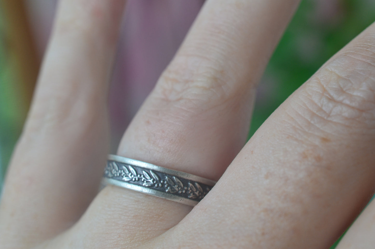 Oxidised Sterling Silver Gum Leaf Ring