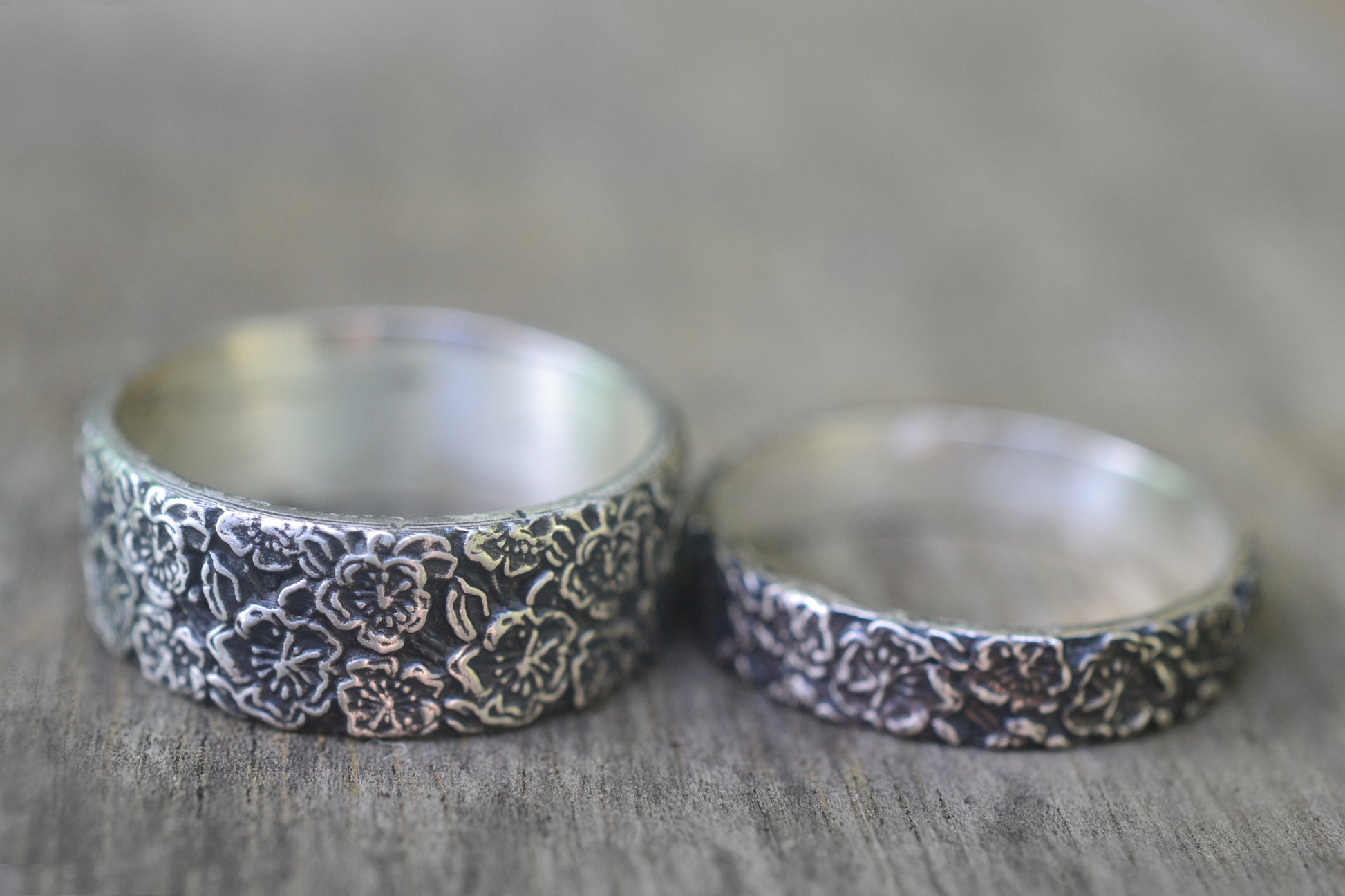 Couples Blossom Commitment Rings in Silver