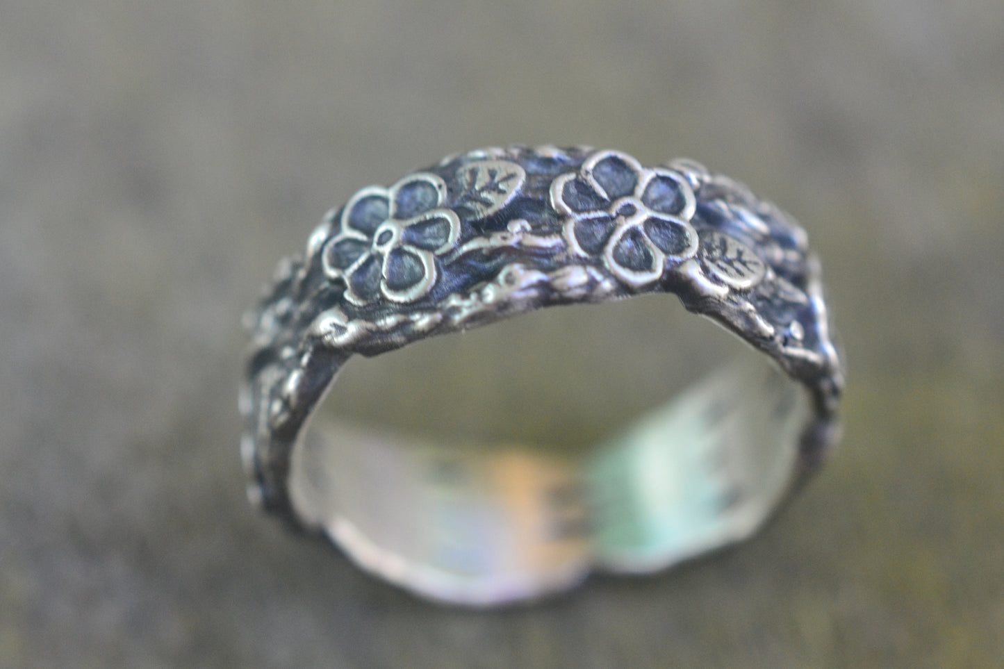 Wild Rose Band in Oxidised Sterling Silver