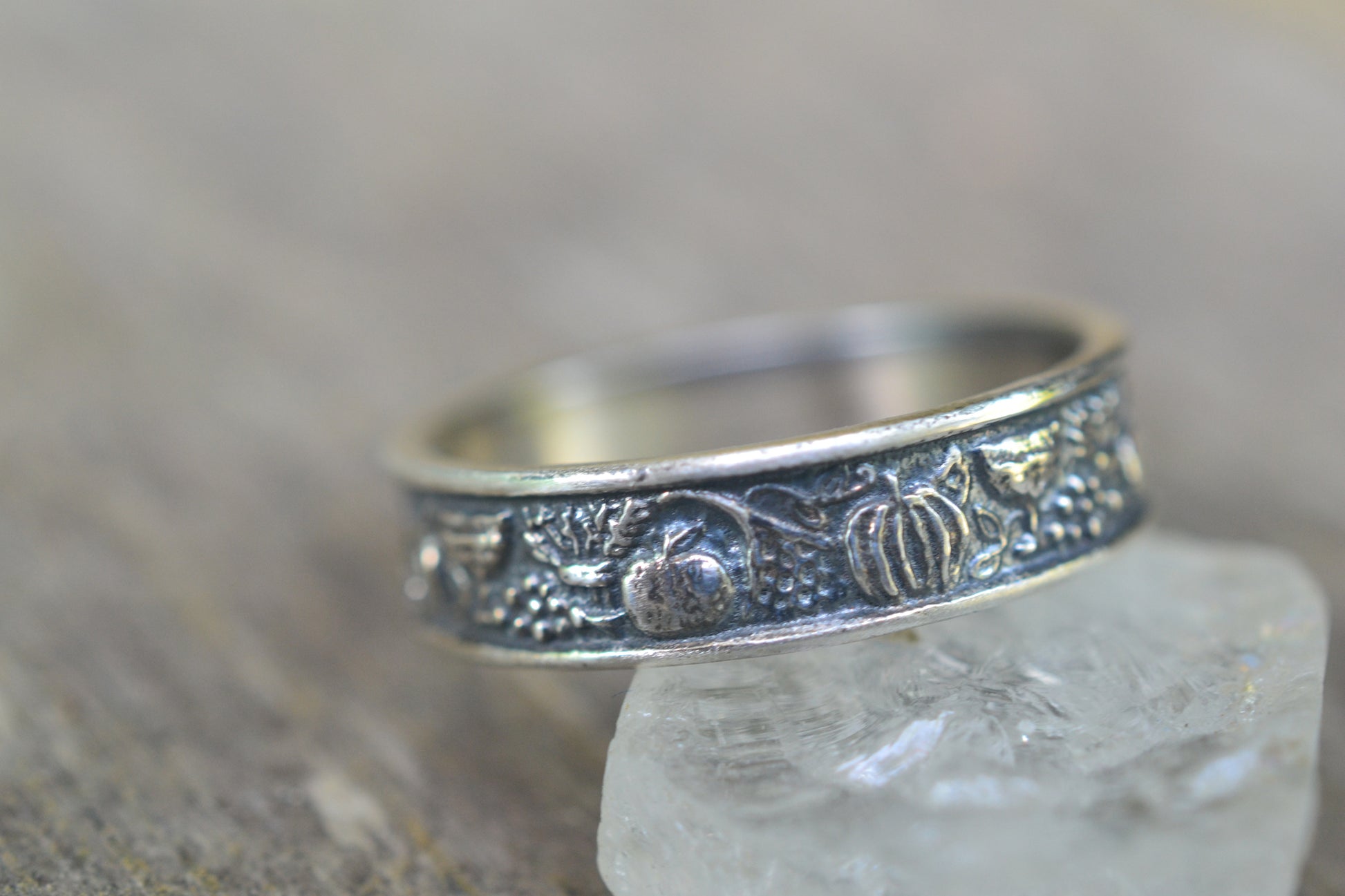 Horn of Plenty Handfasting Ring in Oxidised Silver