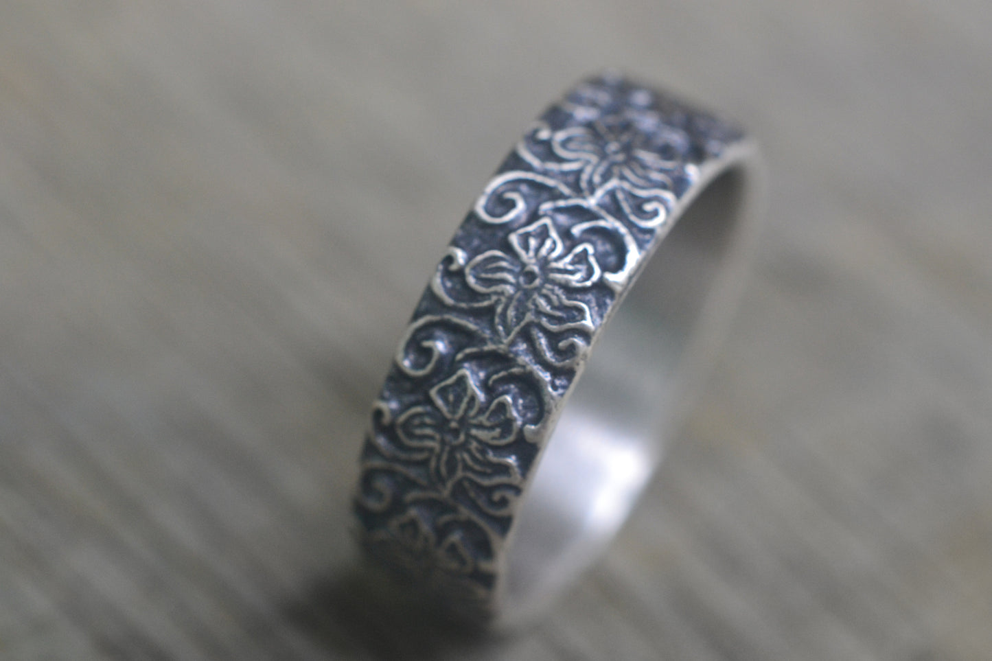 Oxidised Silver Flower Handfasting Ring