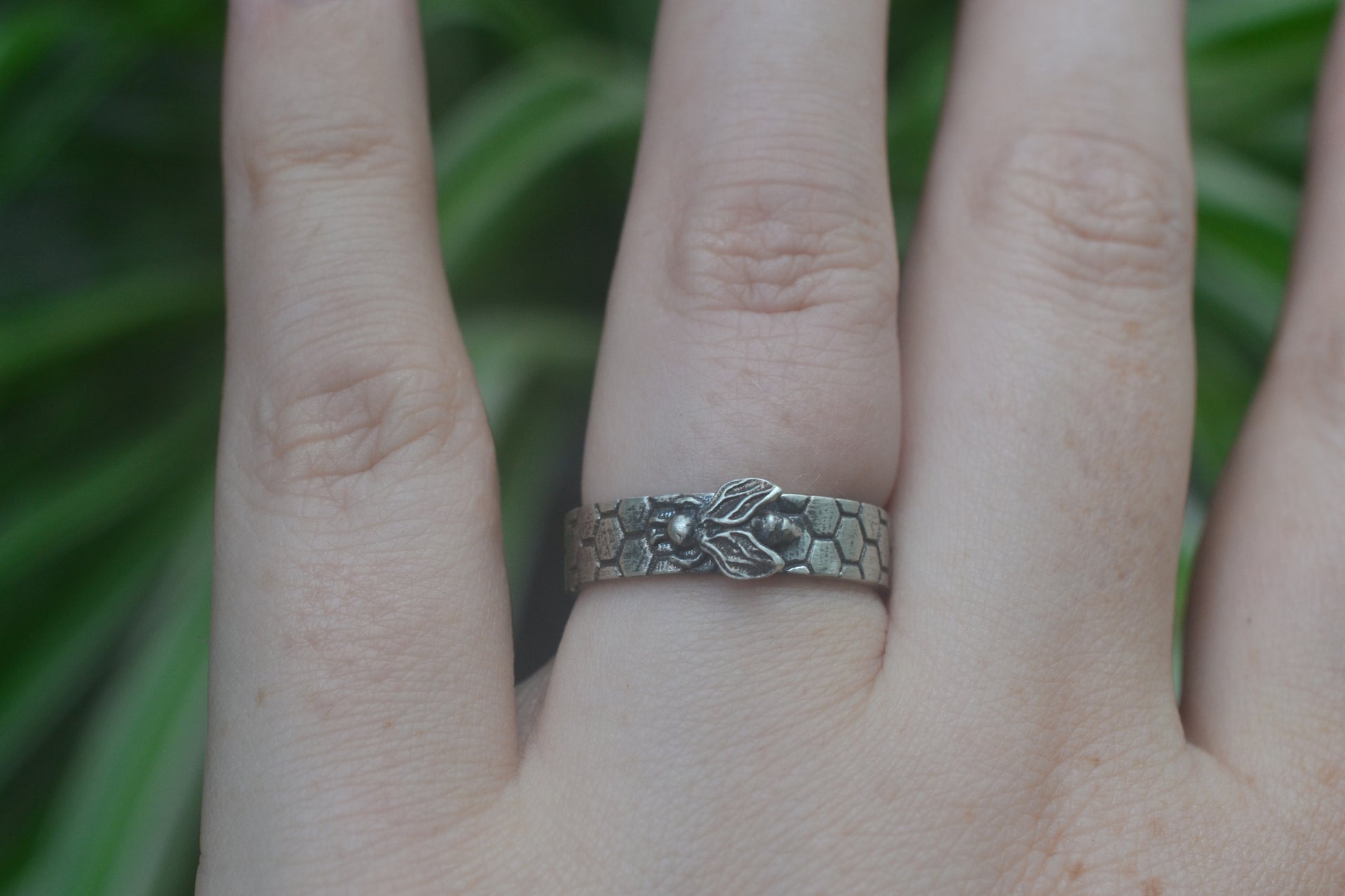 Unique Honeycomb Bee Ring in Silver