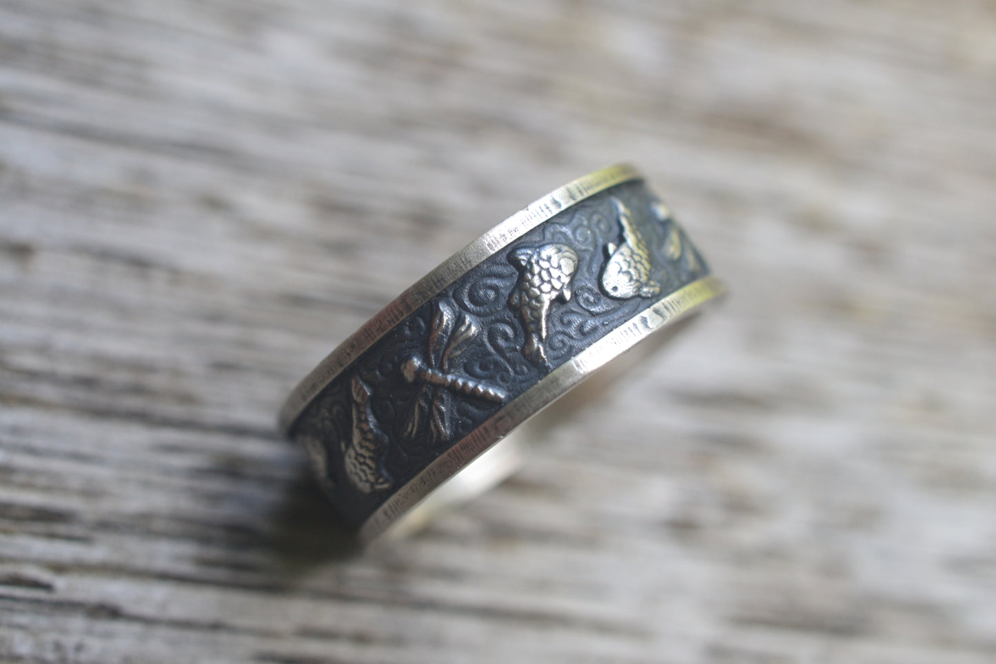 Mens Water Dragonfly Wedding Band in Silver
