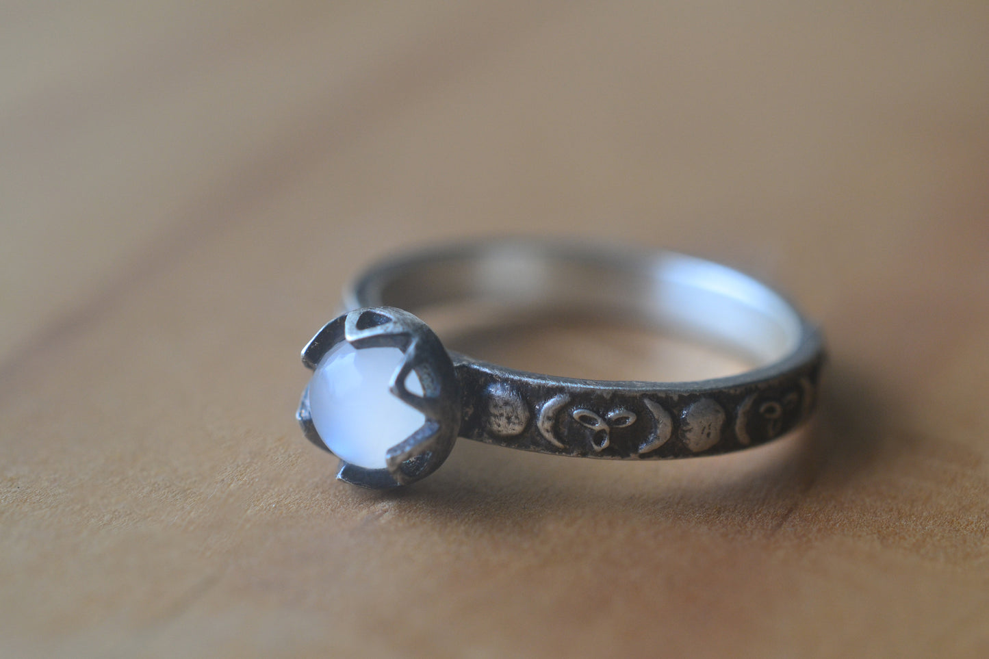 Gothic Silver Triple Moon & Moonstone Ring