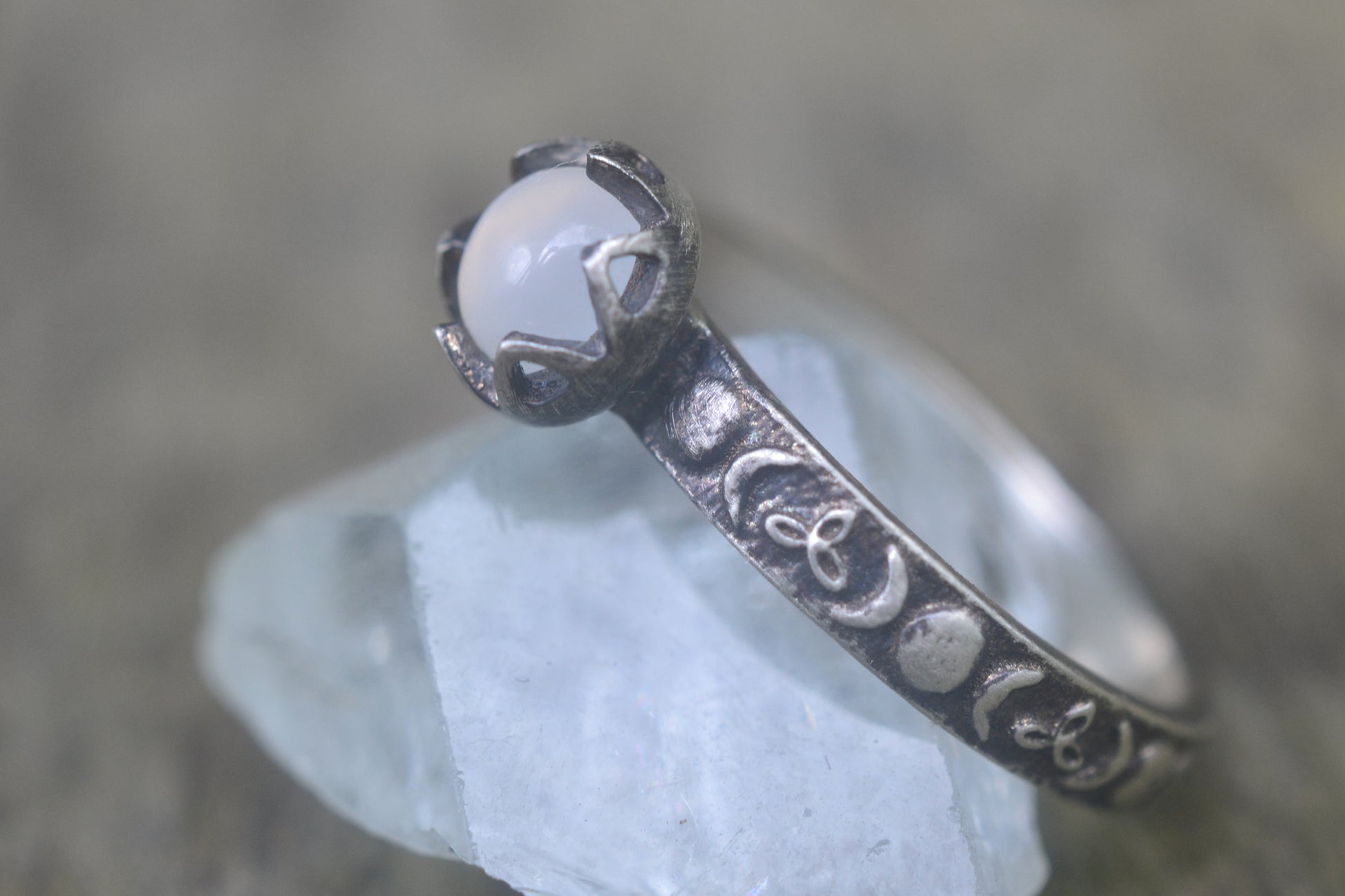 Oxidised Silver Triple Moon Gemstone Ring