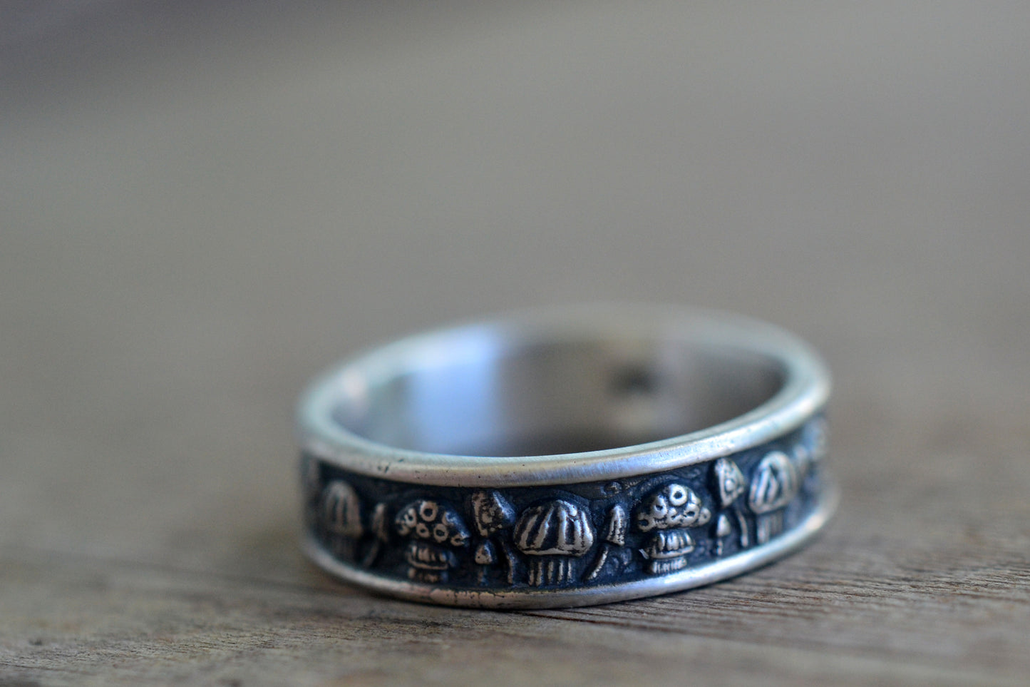 Carved Fungi Ring in Oxidised 925 Silver