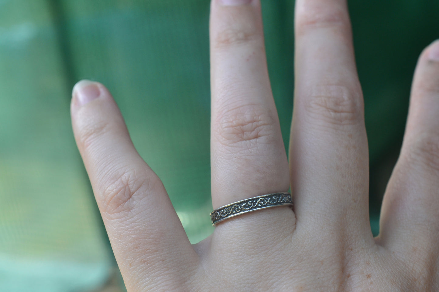 Narrow 3mm Sterling Silver Vine & Leaf Ring