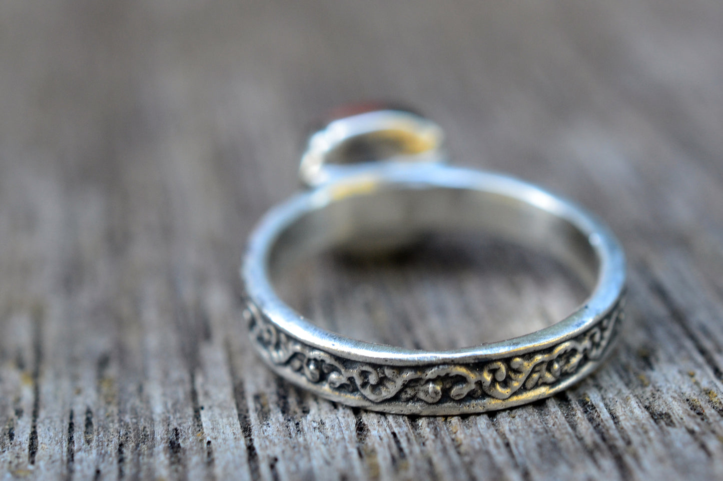 Oxidised Silver Fern Ring With Druzy Stone