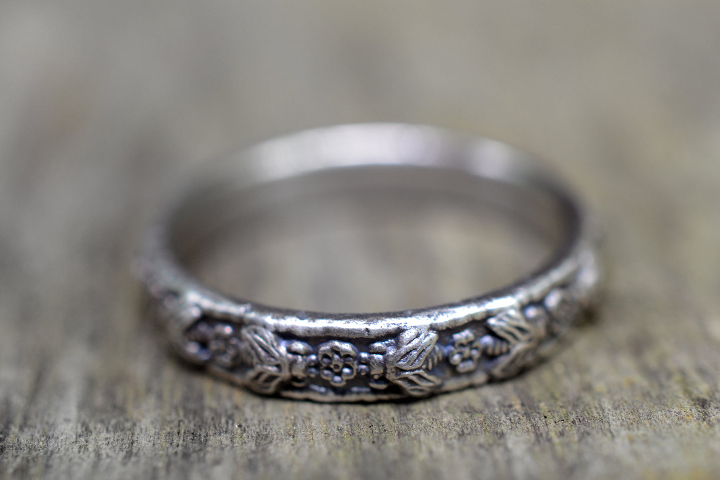 Unique Bee and Rose Wedding Band in Silver
