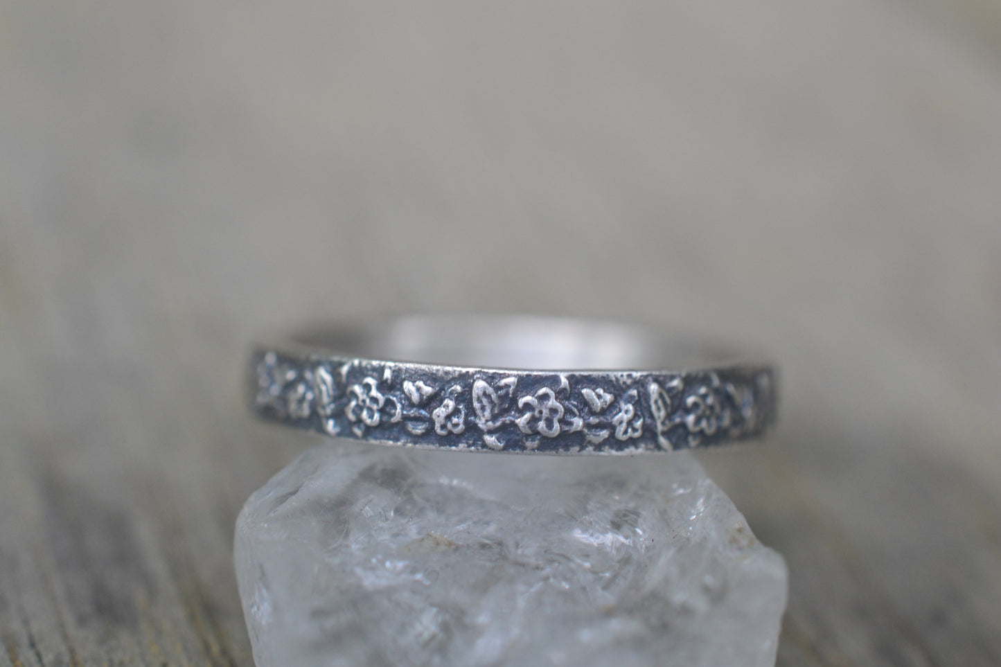 Oxidised Silver Rosebush Wedding Band