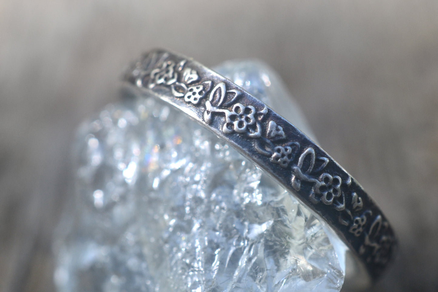 Oxidised SIlver Rosebush Leaf Ring